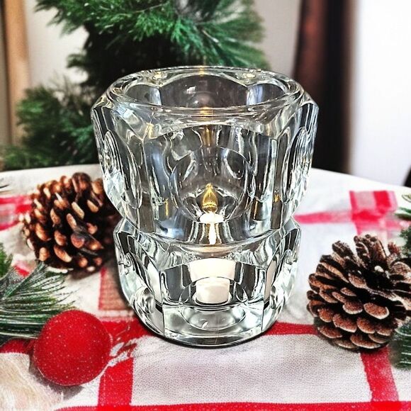 Bohemia Crystal Candle Holder Vase Icy Winter Holiday Party Cube Witchy Glass - Picture 16 of 16